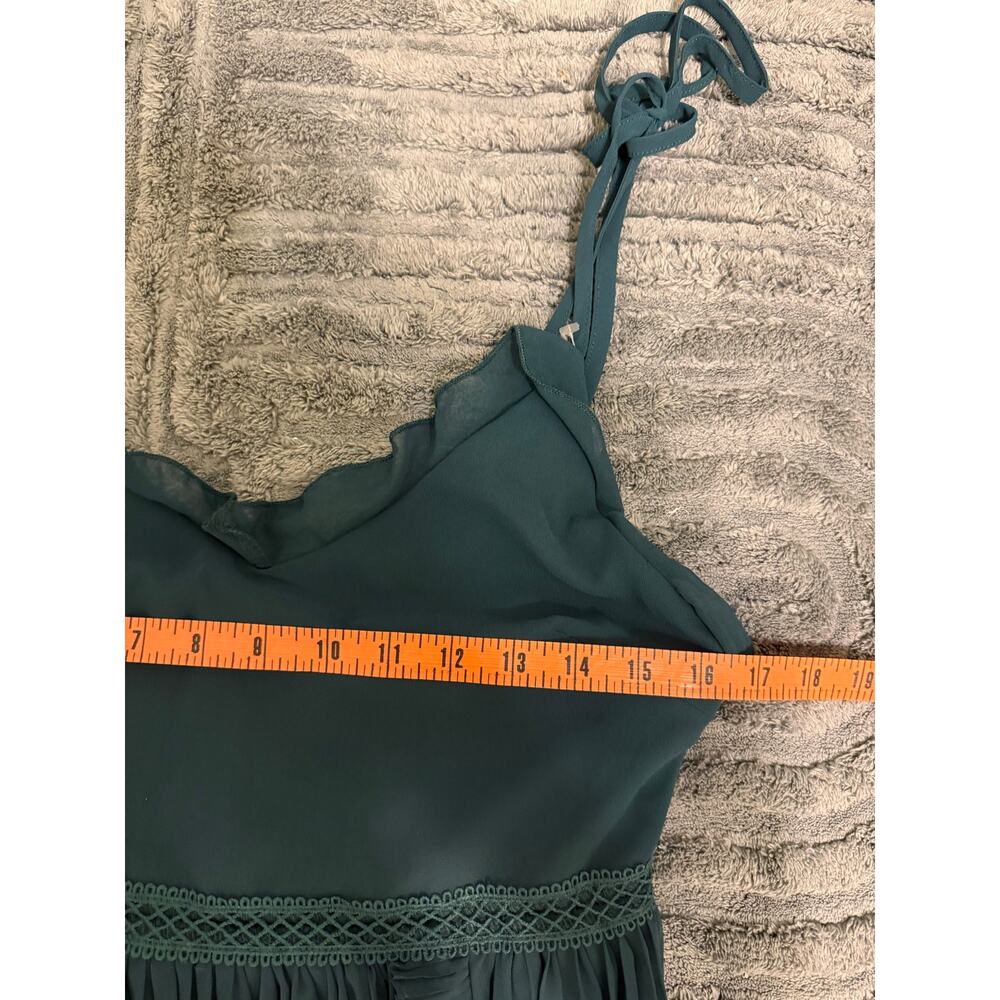 Lulu’s | Never a Dull Moment Emerald Green Tie Strap Pleated Lace Waist Midi - Picture 11 of 12